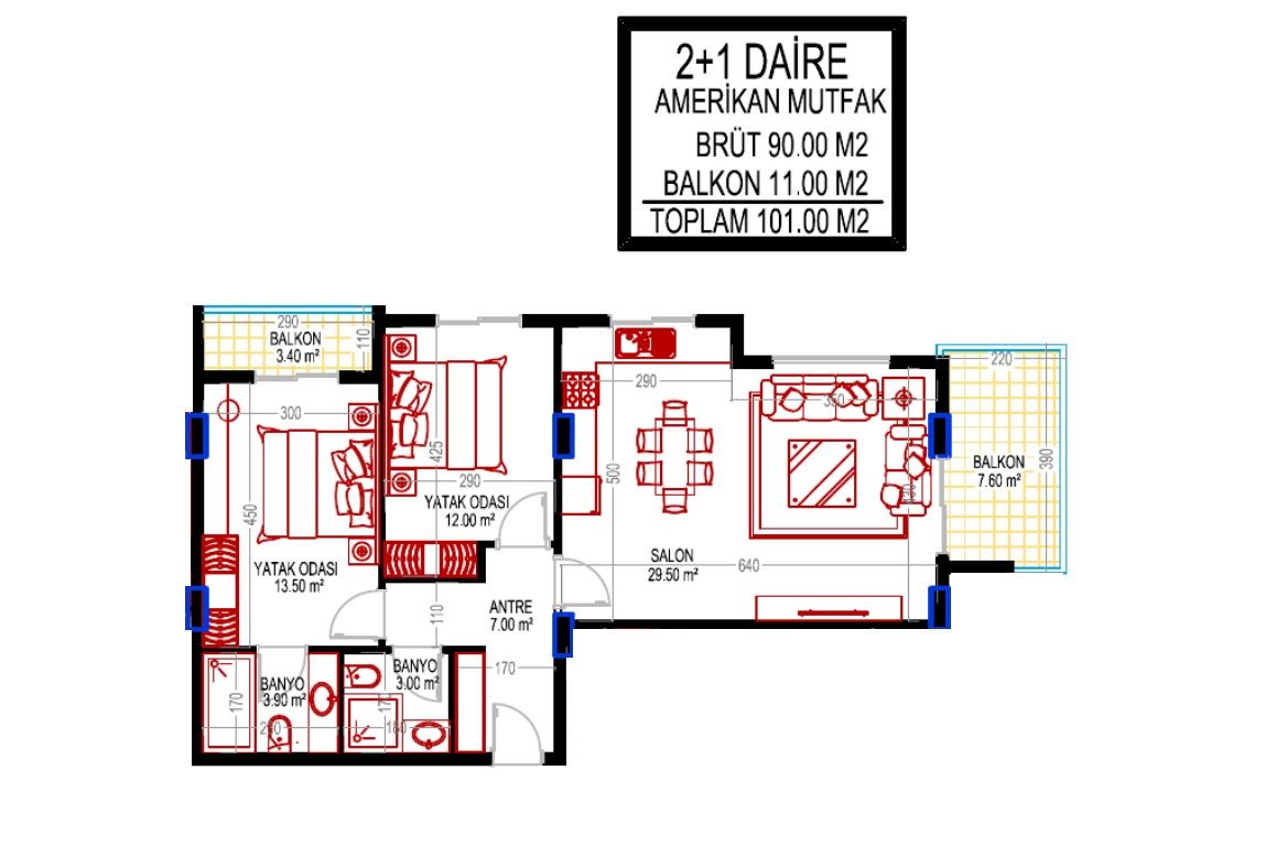 Apartment 2+1 at the final stage of construction in Mahmutlar