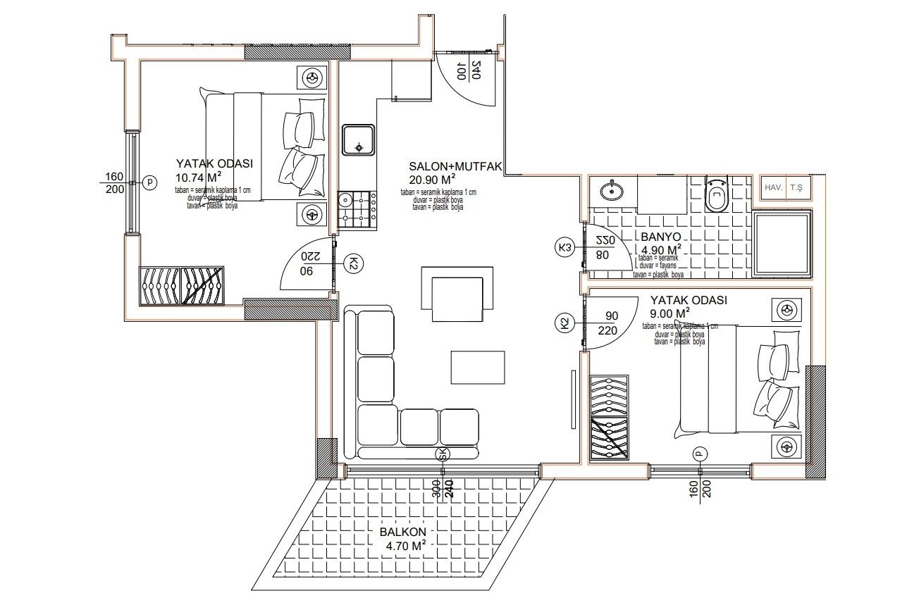 Apartment 2+1 under construction in picturesque Avsallar district