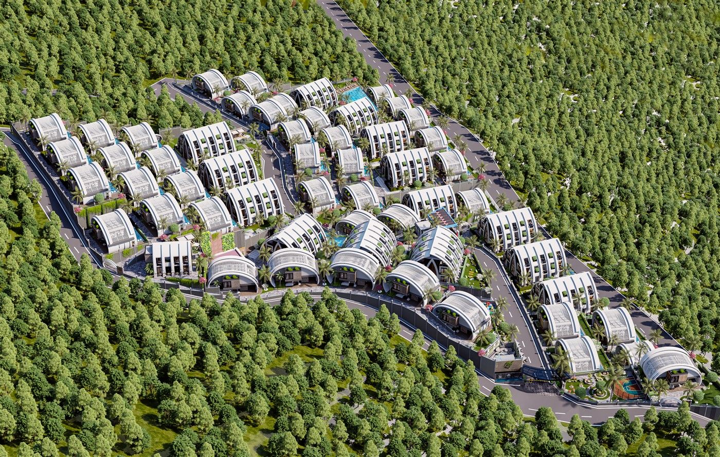 Large-scale project of villas and apartments surrounded by greenery