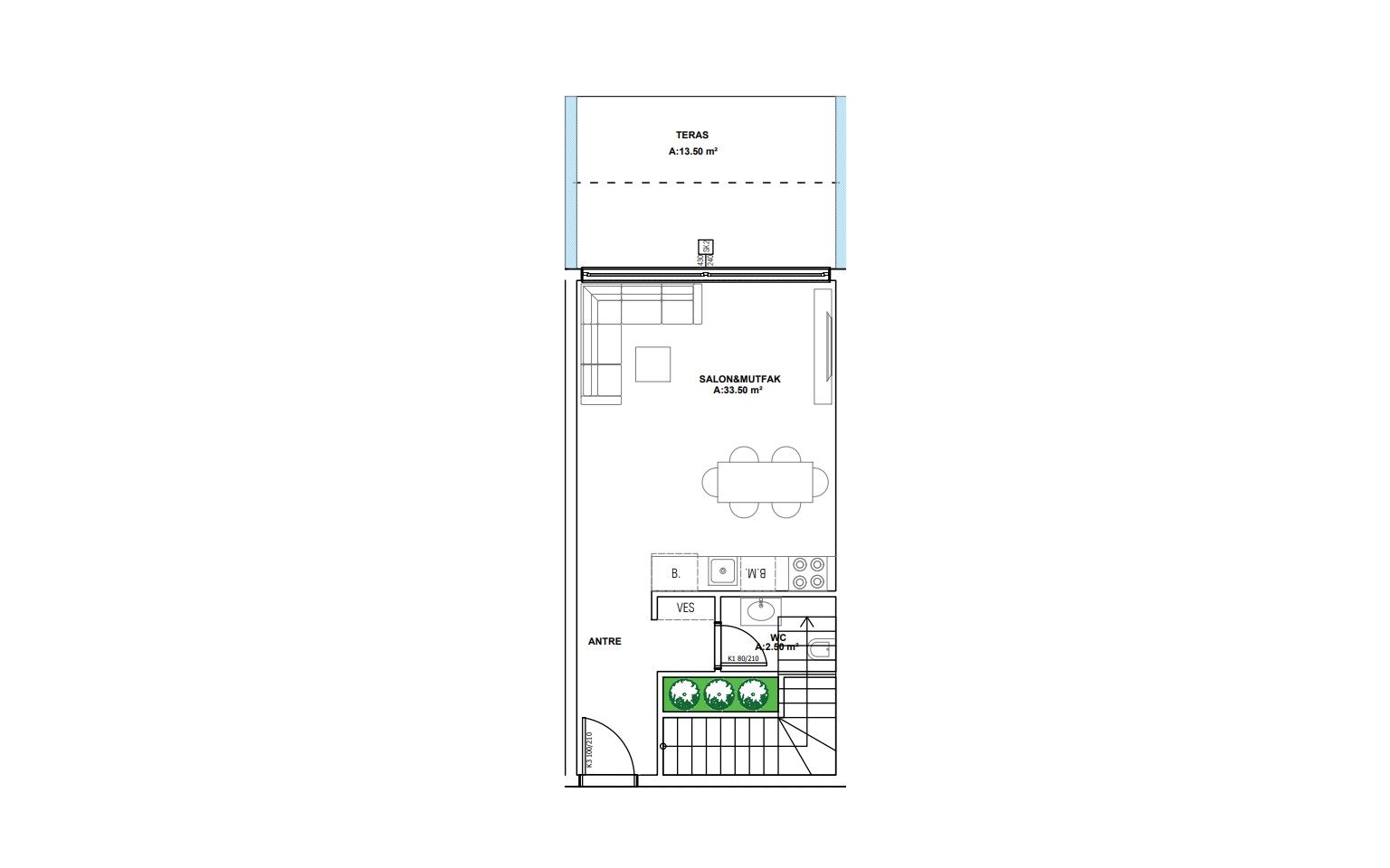 Garden duplex 2+1 in project under construction - Konakli district