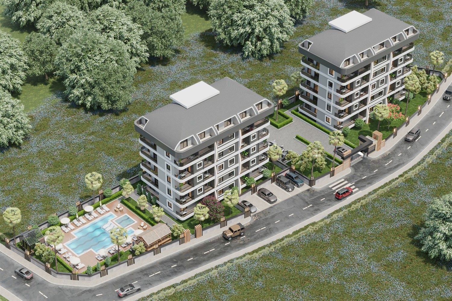 New residential complex on the bank of mountain river in Gazipasa