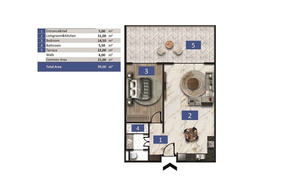 Large 1+1 apartment, the largest complex in Alanya