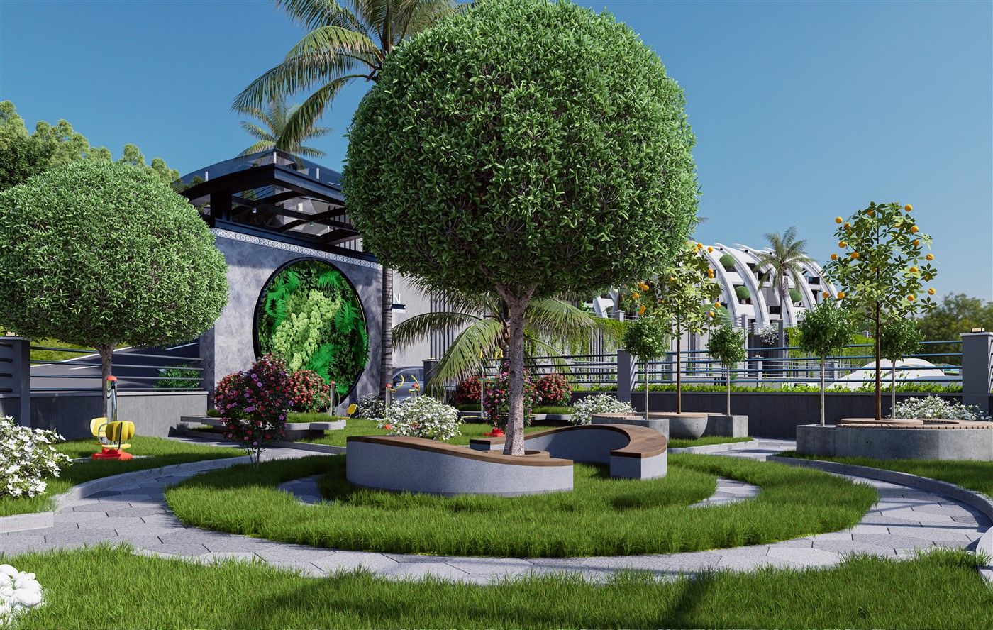 Large-scale project of villas and apartments surrounded by greenery